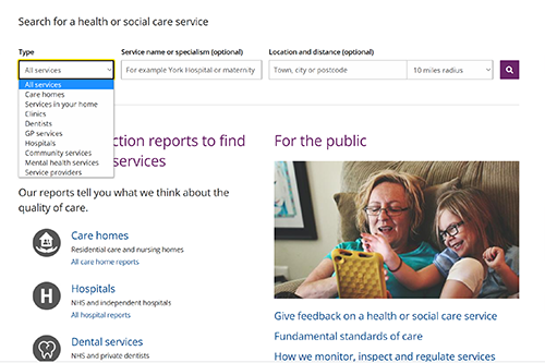 Image showing the search box for the CQC website